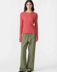 Bassike Sheer Rib L/S T Shirt Heritage Red