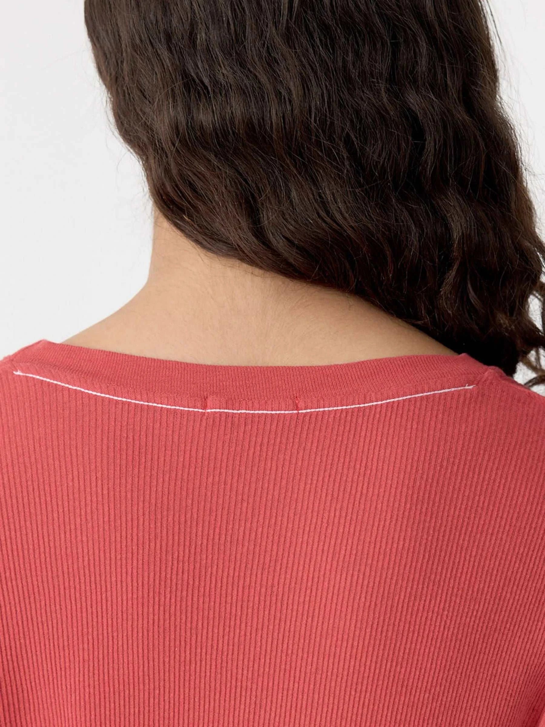 Bassike Sheer Rib L/S T Shirt Heritage Red