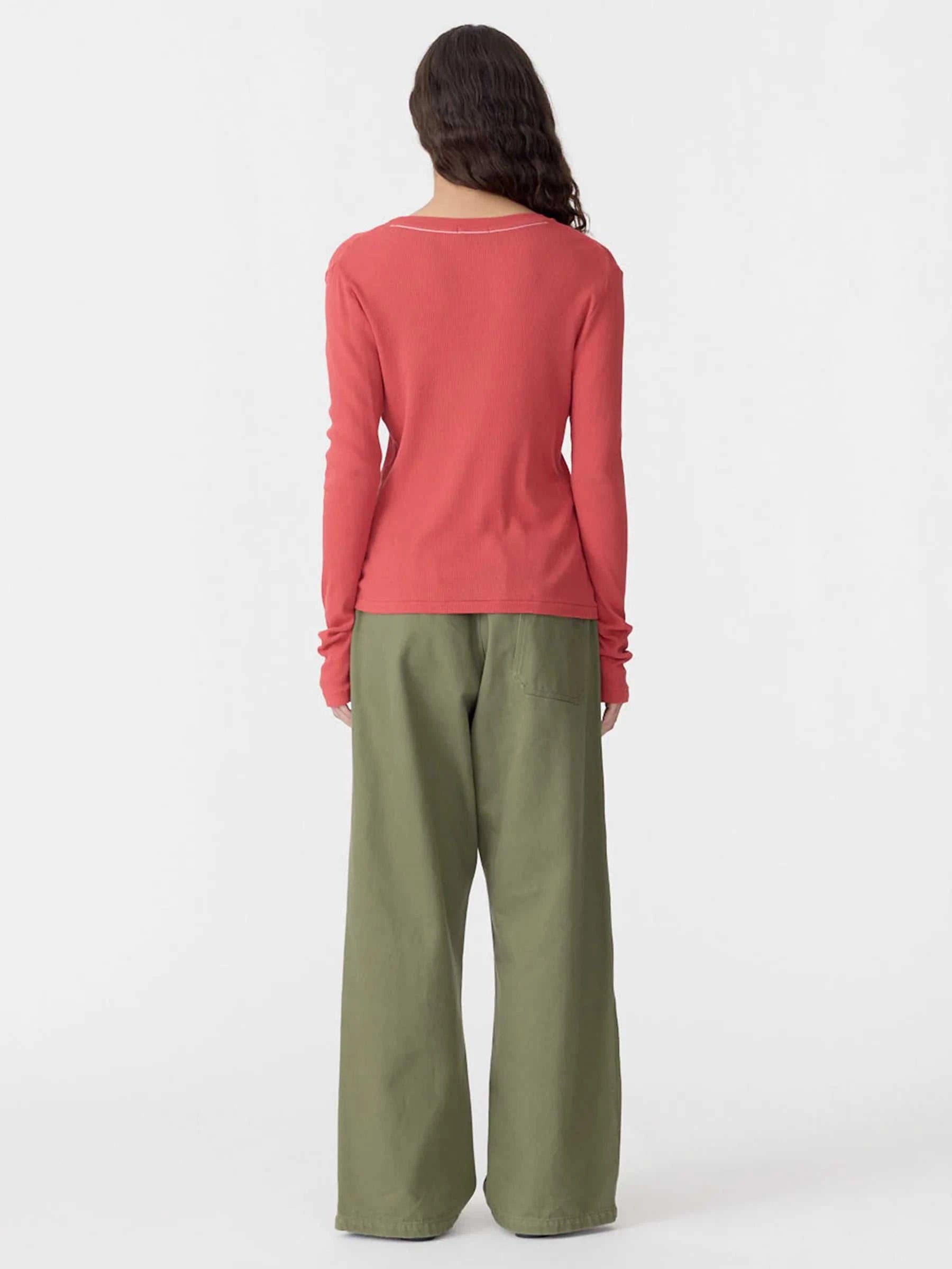 Bassike Sheer Rib L/S T Shirt Heritage Red