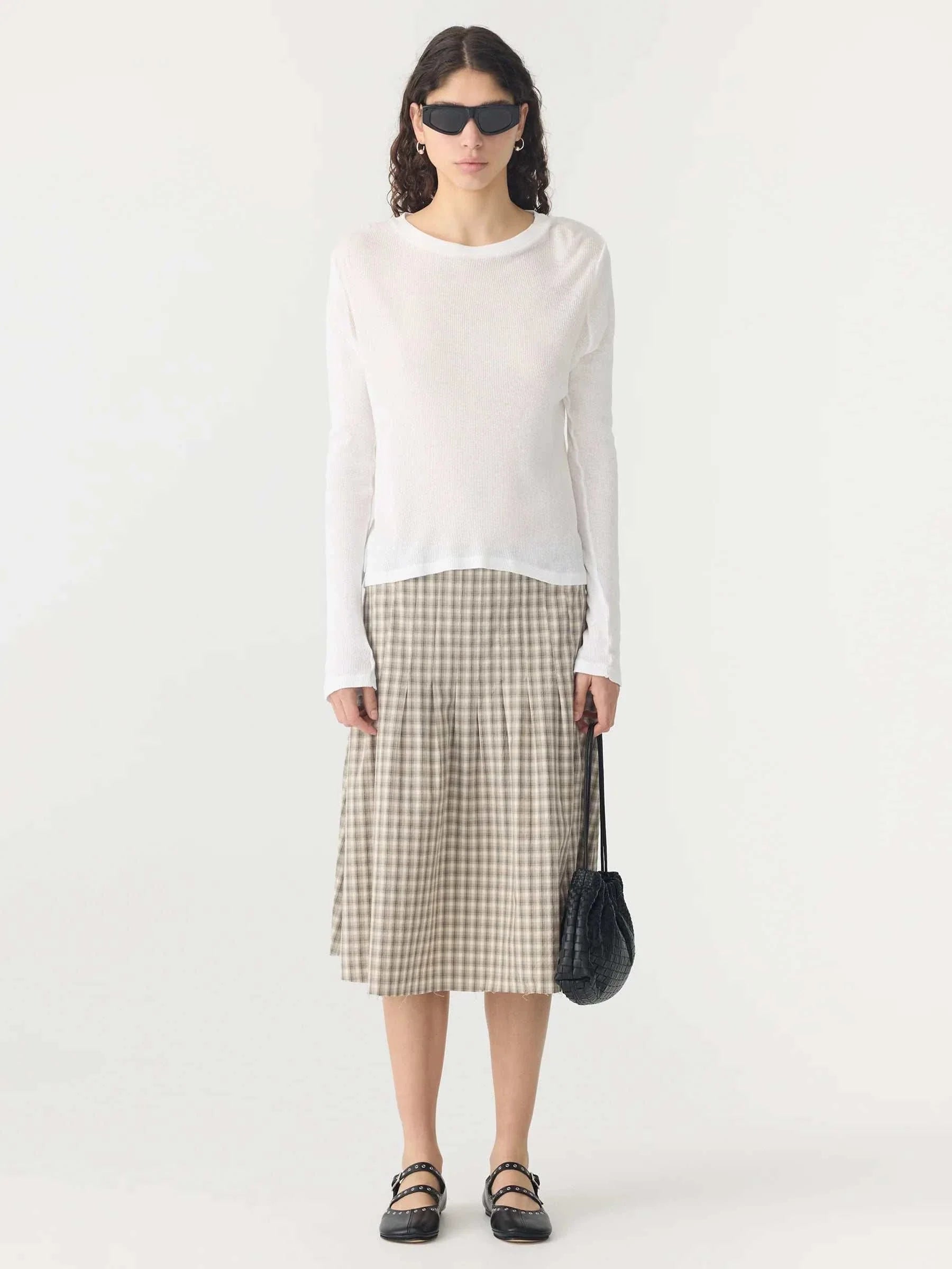 Bassike Sheer Rib L/S T Shirt White