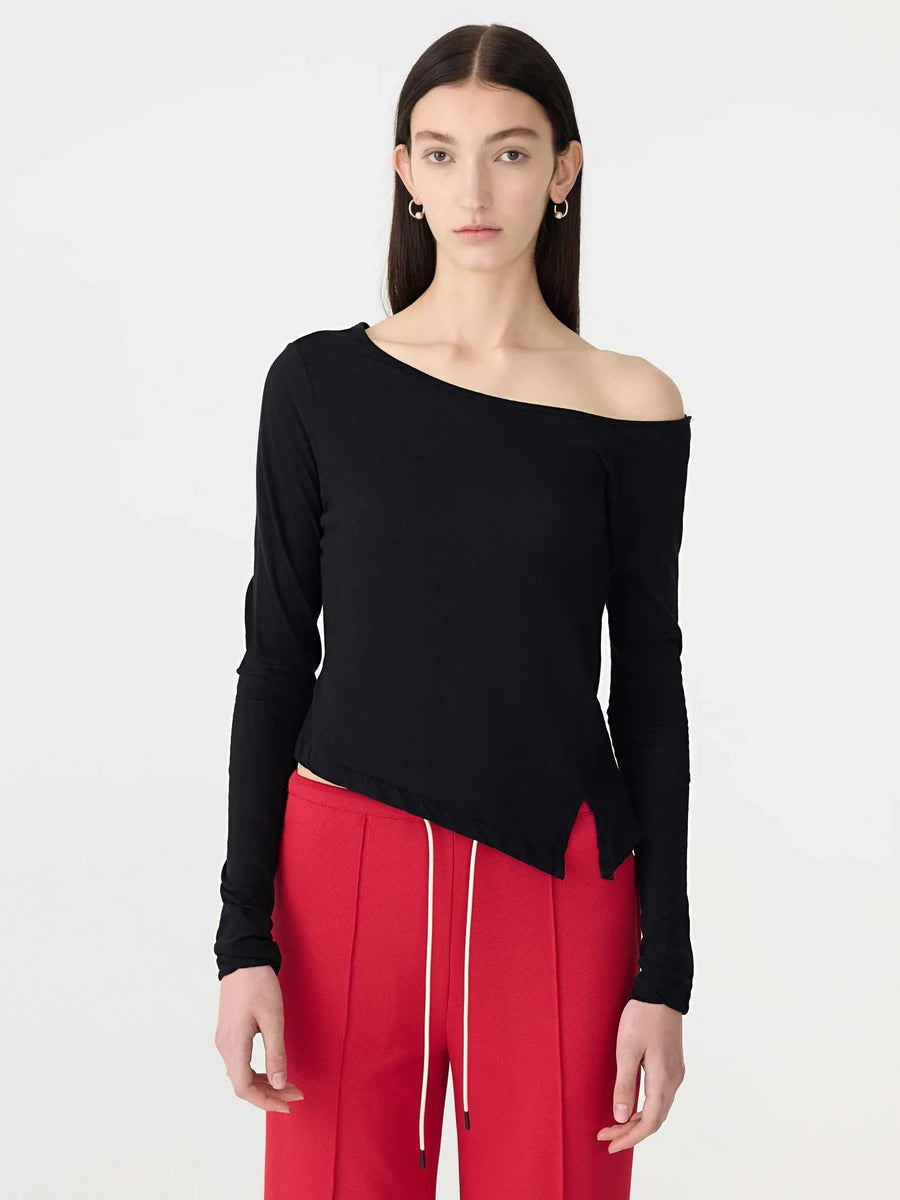 Bassike Off Shoulder Jersey LS Top Black