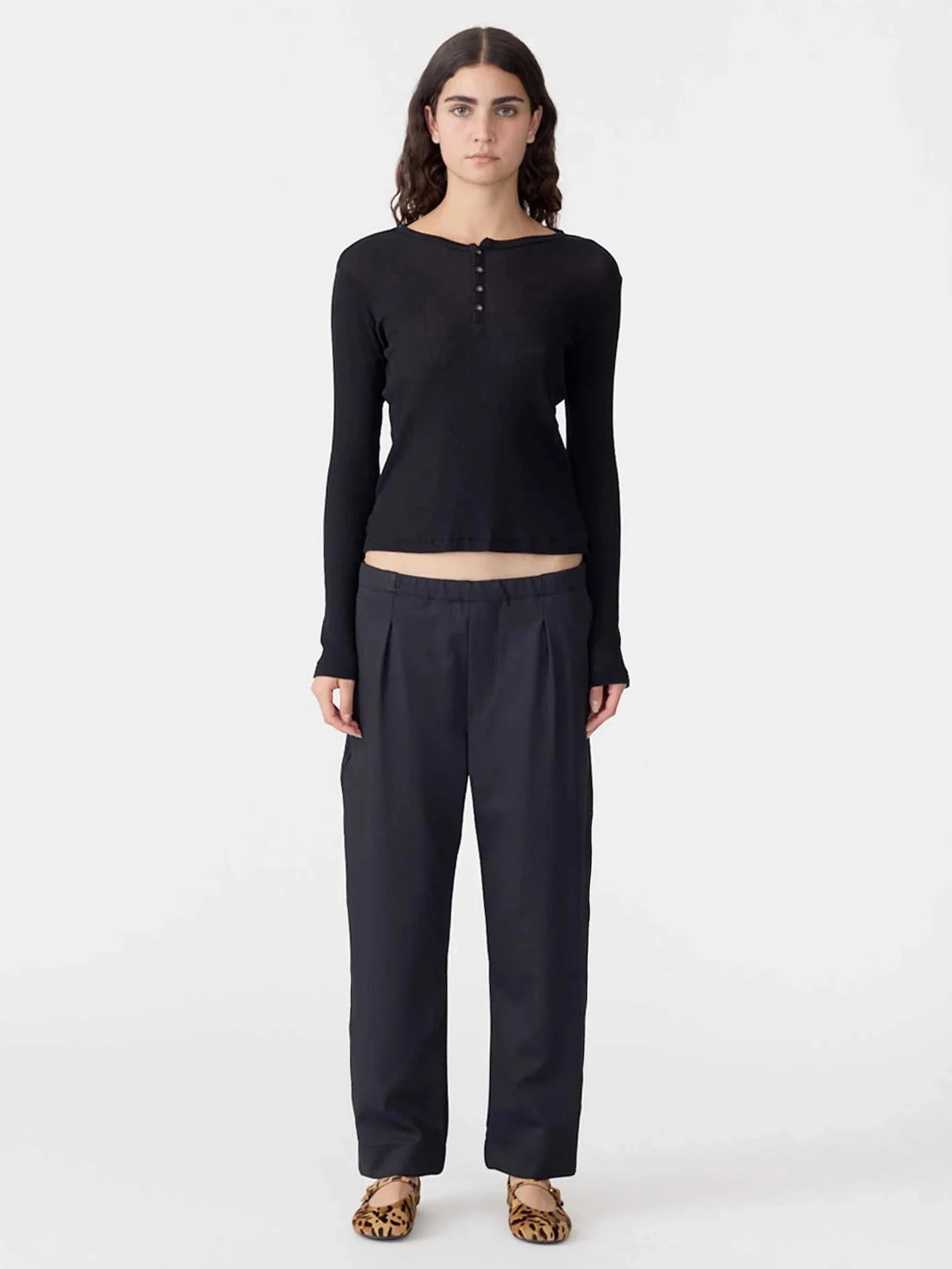 Bassike Twill Pleat Pull On Pant Black