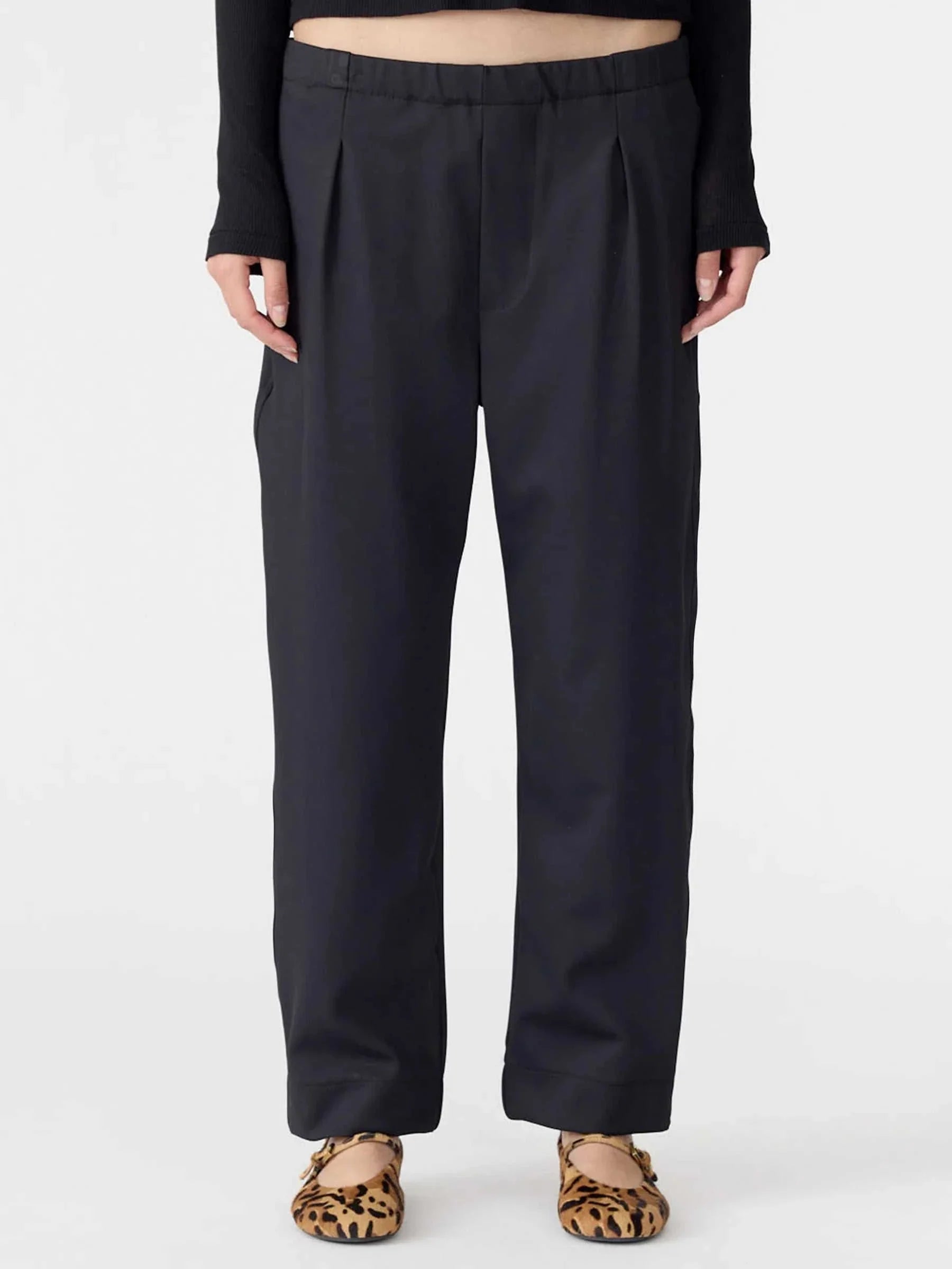 Bassike Twill Pleat Pull On Pant Black