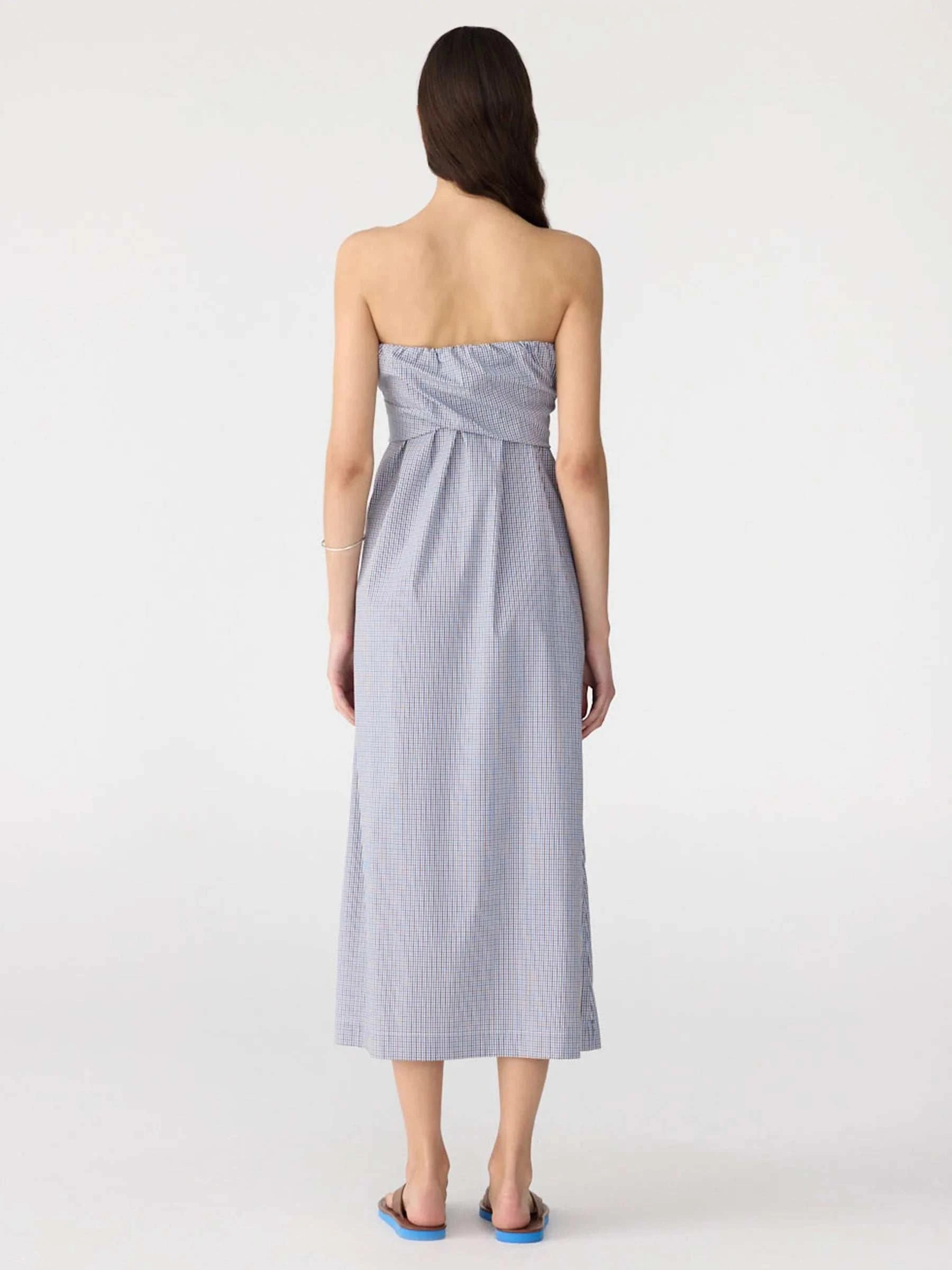 Bassike Mini Check Tie Detail Dress Blue Brown