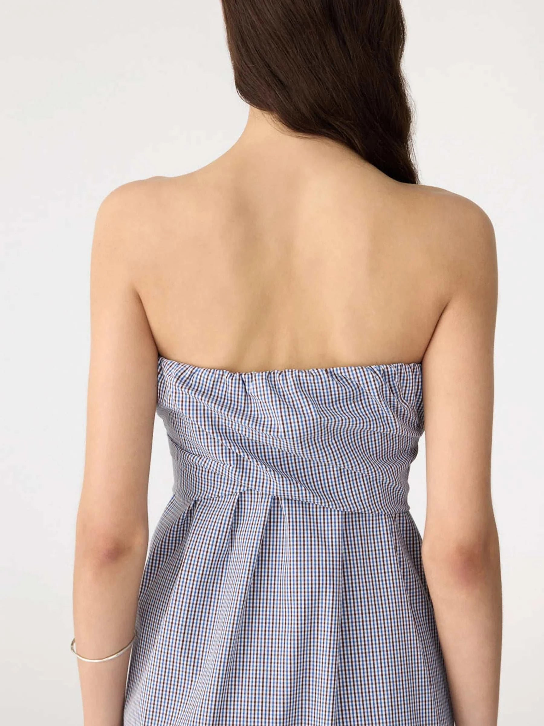 Bassike Mini Check Tie Detail Dress Blue Brown
