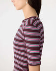 Bassike Retro Rib Stripe Mid Sleeve Top Burgundy Pink