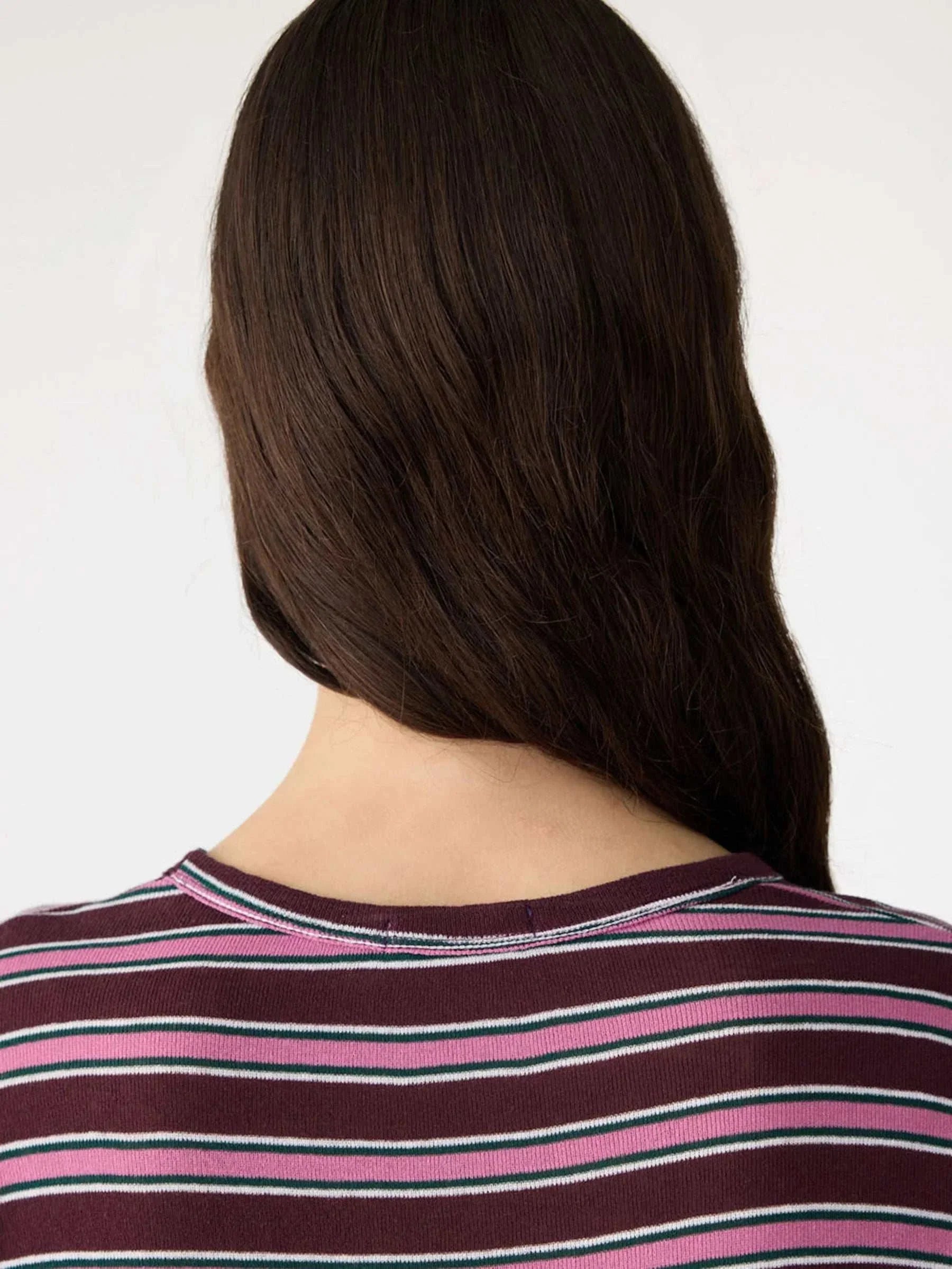 Bassike Retro Rib Stripe Mid Sleeve Top Burgundy Pink
