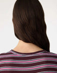 Bassike Retro Rib Stripe Mid Sleeve Top Burgundy Pink