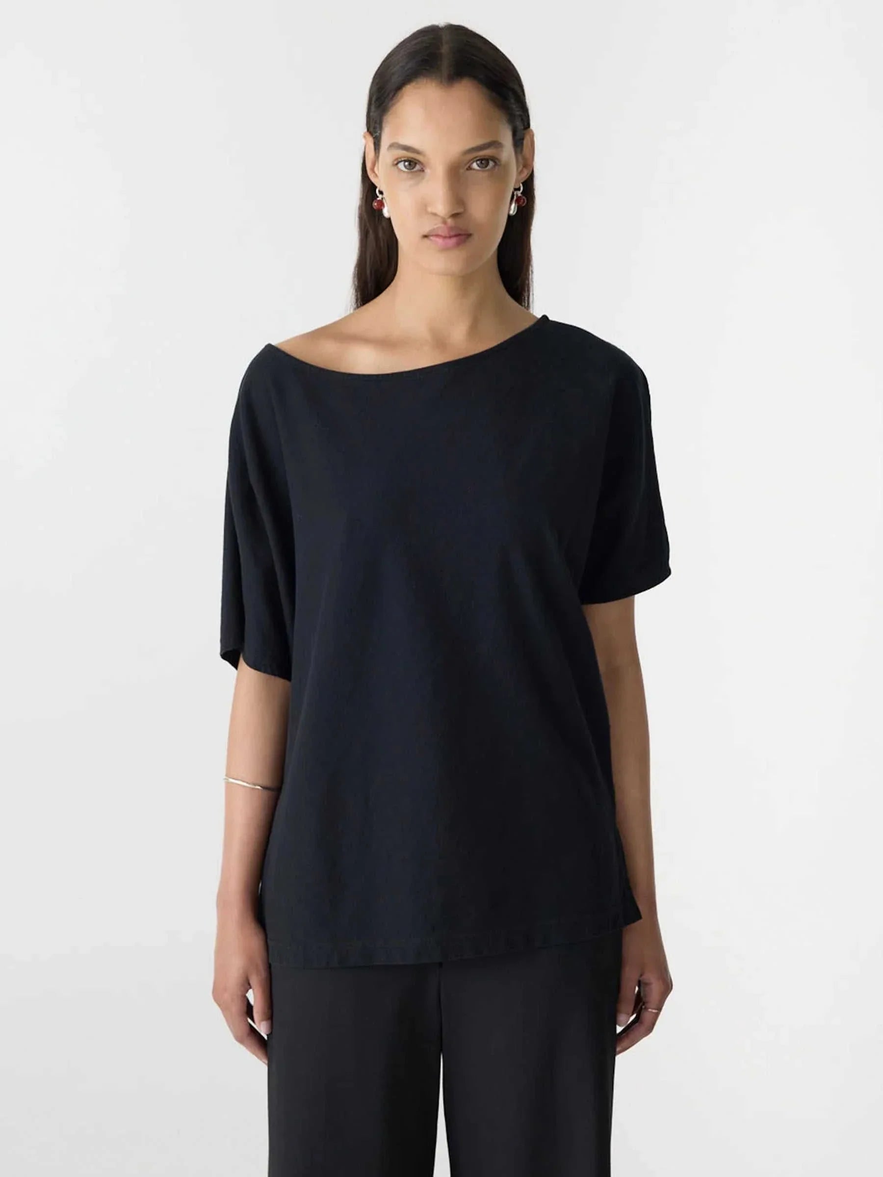 Bassike Midweight Off Shoulder Top Black