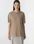 Bassike Stripe Boyfriend T Shirt Brown Stripe Heritage Purple