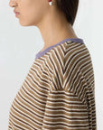 Bassike Stripe Boyfriend T Shirt Brown Stripe Heritage Purple