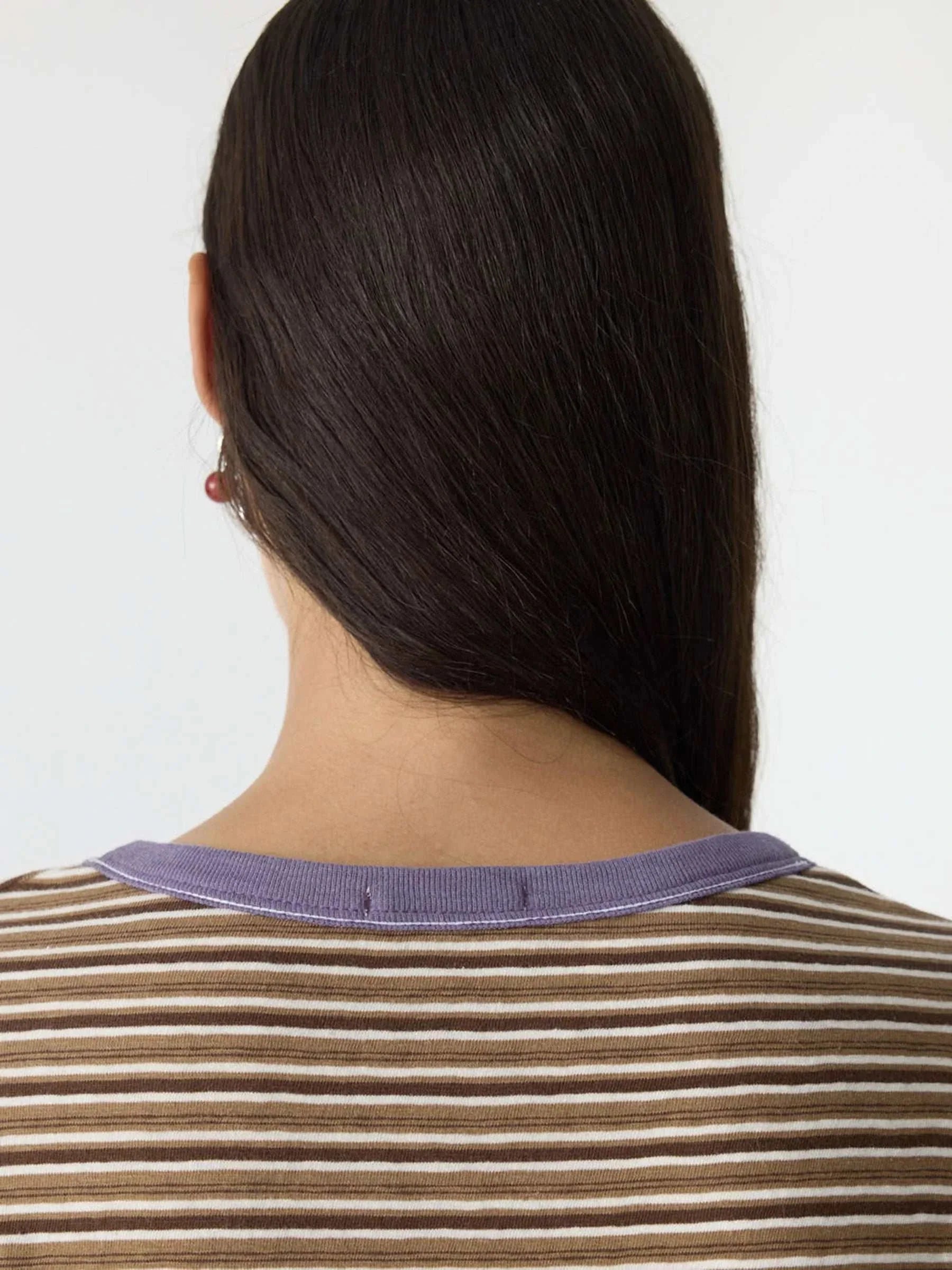 Bassike Stripe Boyfriend T Shirt Brown Stripe Heritage Purple