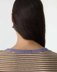 Bassike Stripe Boyfriend T Shirt Brown Stripe Heritage Purple