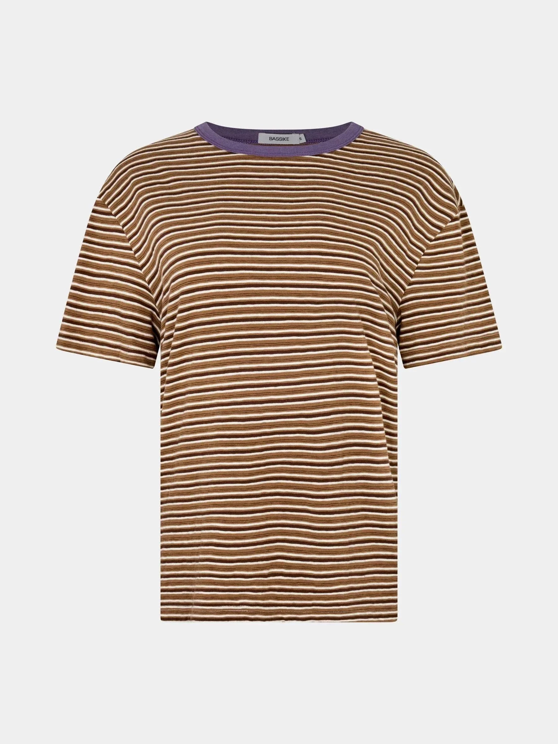 Bassike Stripe Boyfriend T Shirt Brown Stripe Heritage Purple
