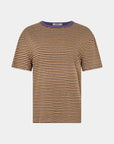 Bassike Stripe Boyfriend T Shirt Brown Stripe Heritage Purple