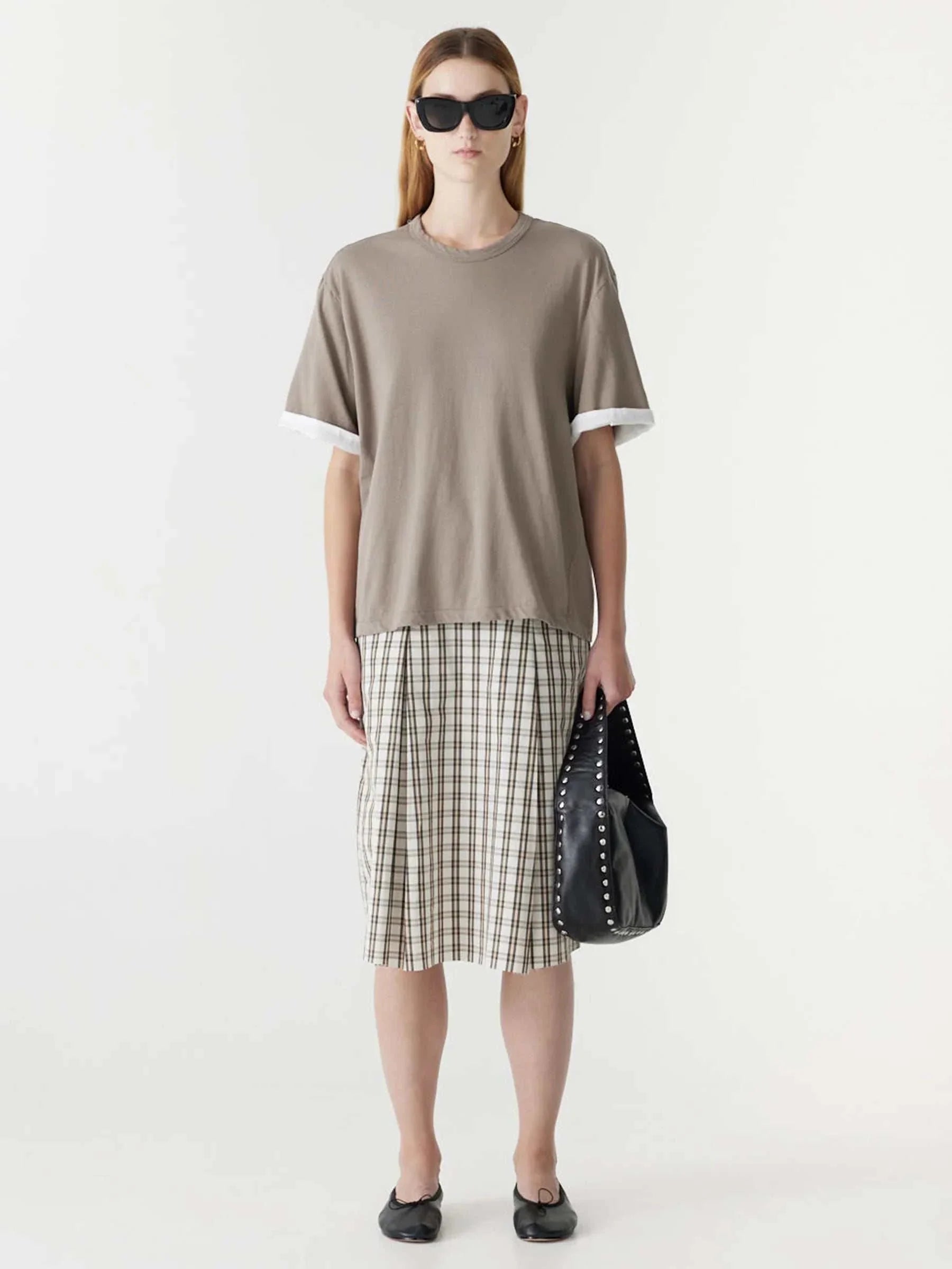 Bassike Slouch Turnback T Shirt Acid Taupe White