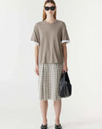 Bassike Slouch Turnback T Shirt Acid Taupe White