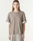 Bassike Slouch Turnback T Shirt Acid Taupe White