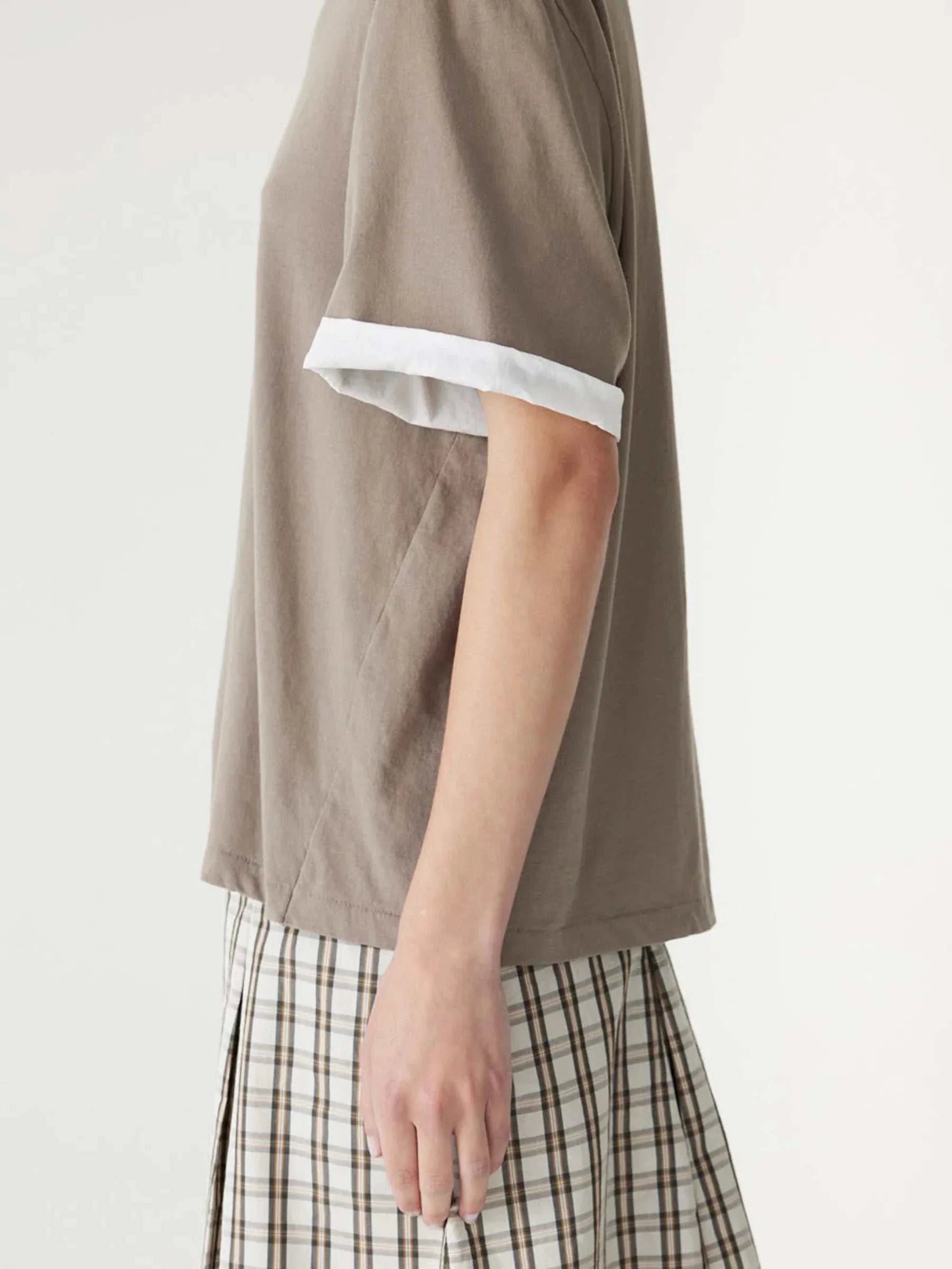 Bassike Slouch Turnback T Shirt Acid Taupe White