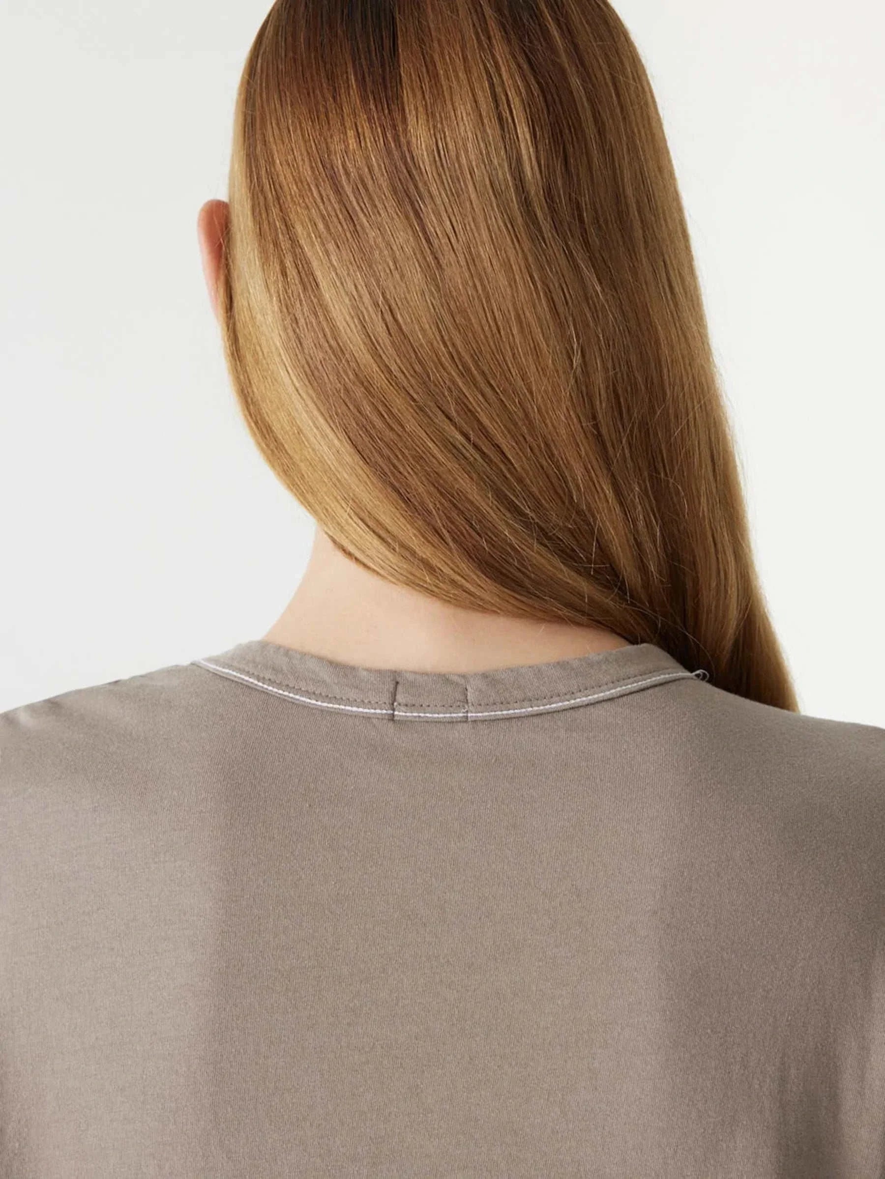 Bassike Slouch Turnback T Shirt Acid Taupe White