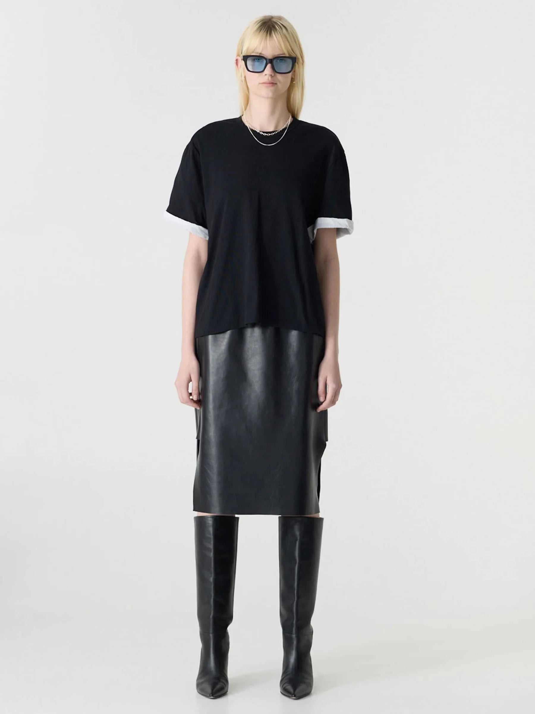 Bassike Slouch Turnback T Shirt Black White