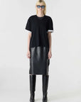 Bassike Slouch Turnback T Shirt Black White