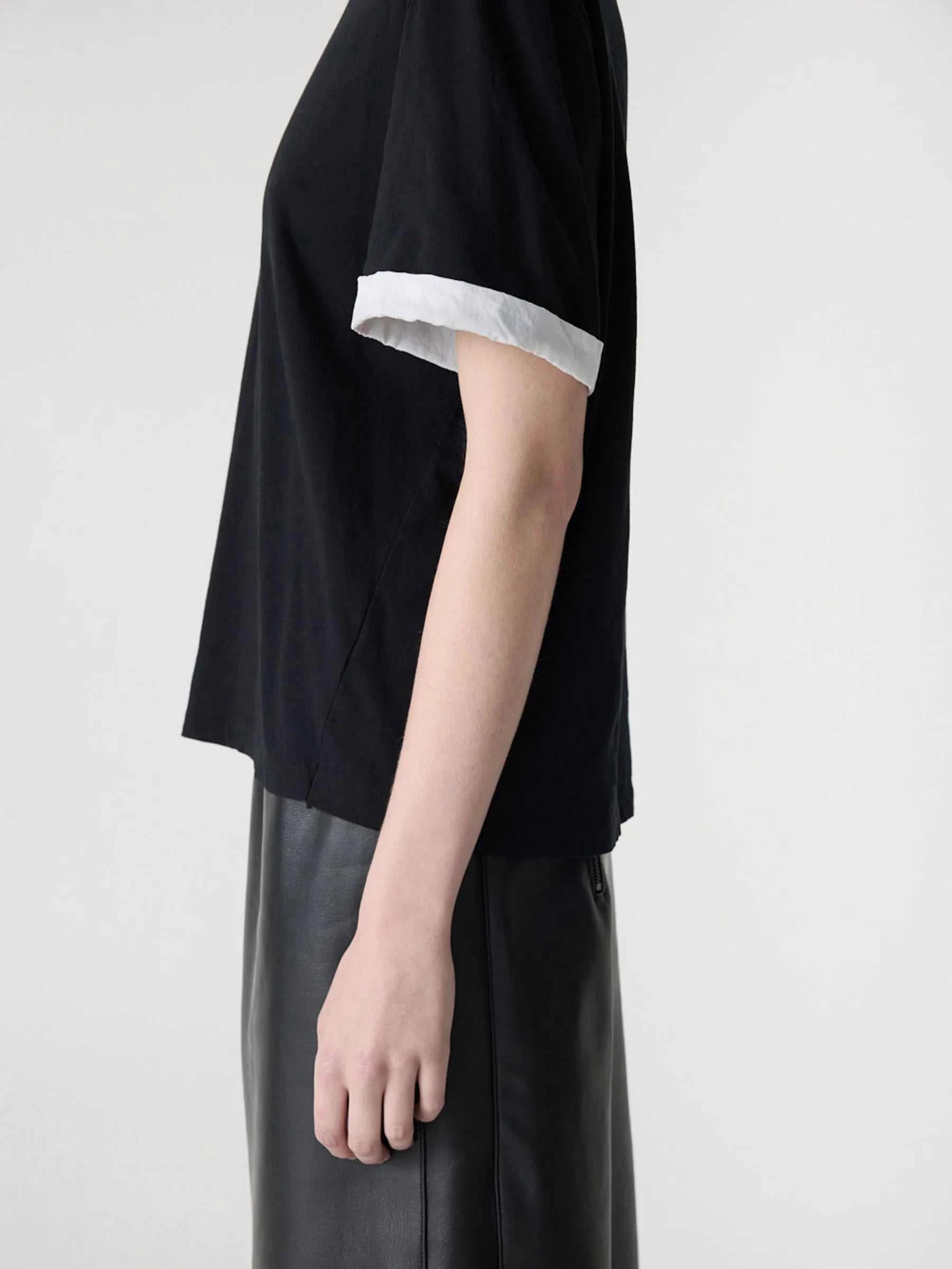 Bassike Slouch Turnback T Shirt Black White