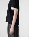 Bassike Slouch Turnback T Shirt Black White