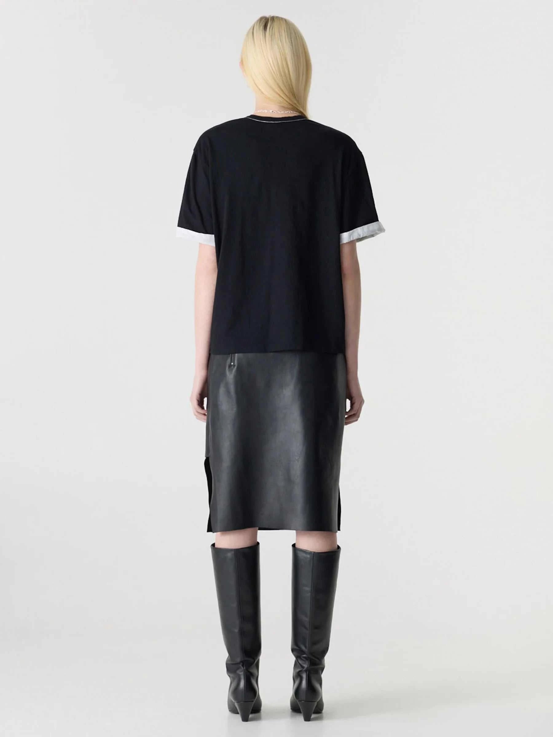 Bassike Slouch Turnback T Shirt Black White