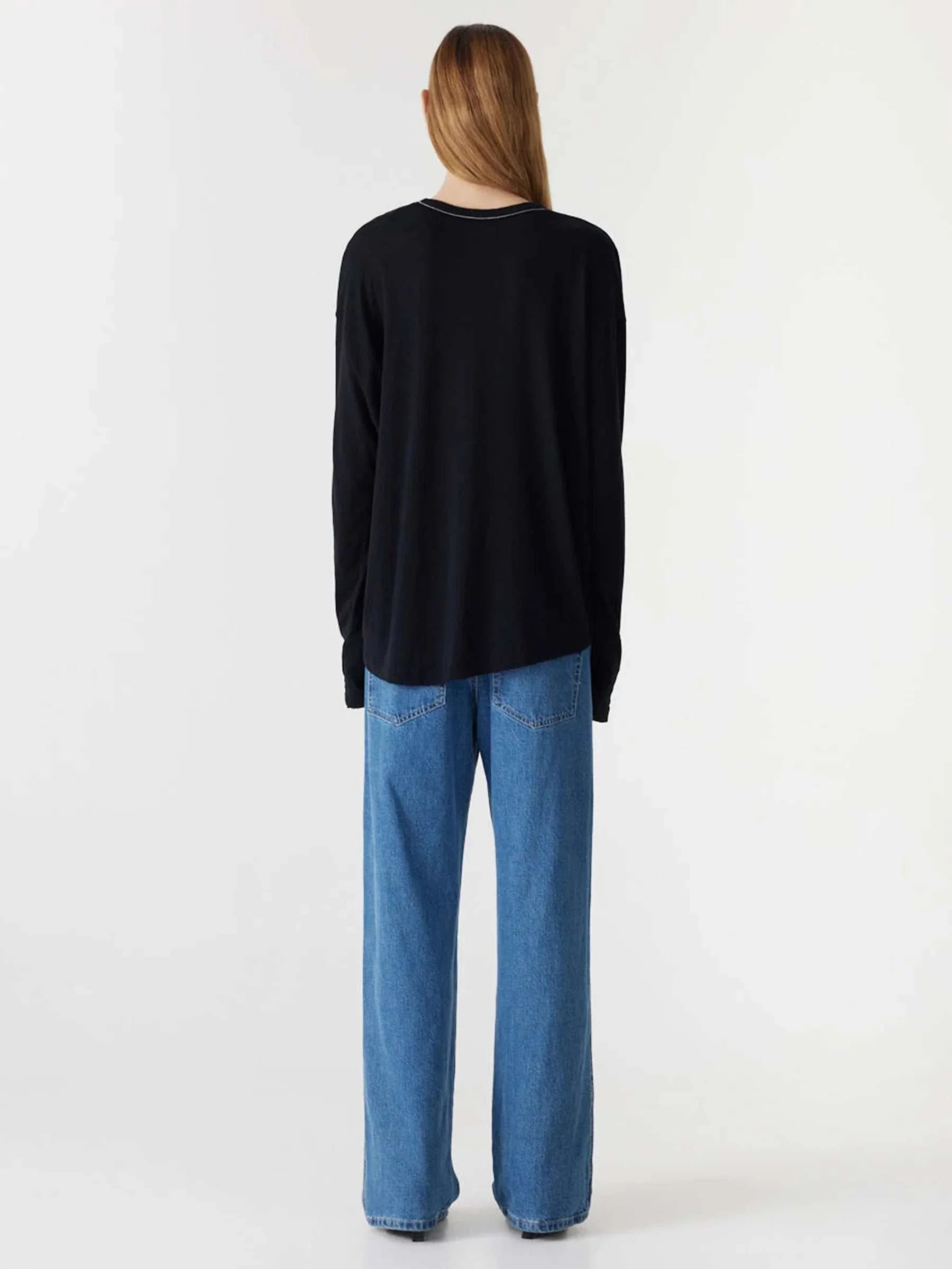 Bassike Curved Hem Heritage LS T Shirt Black