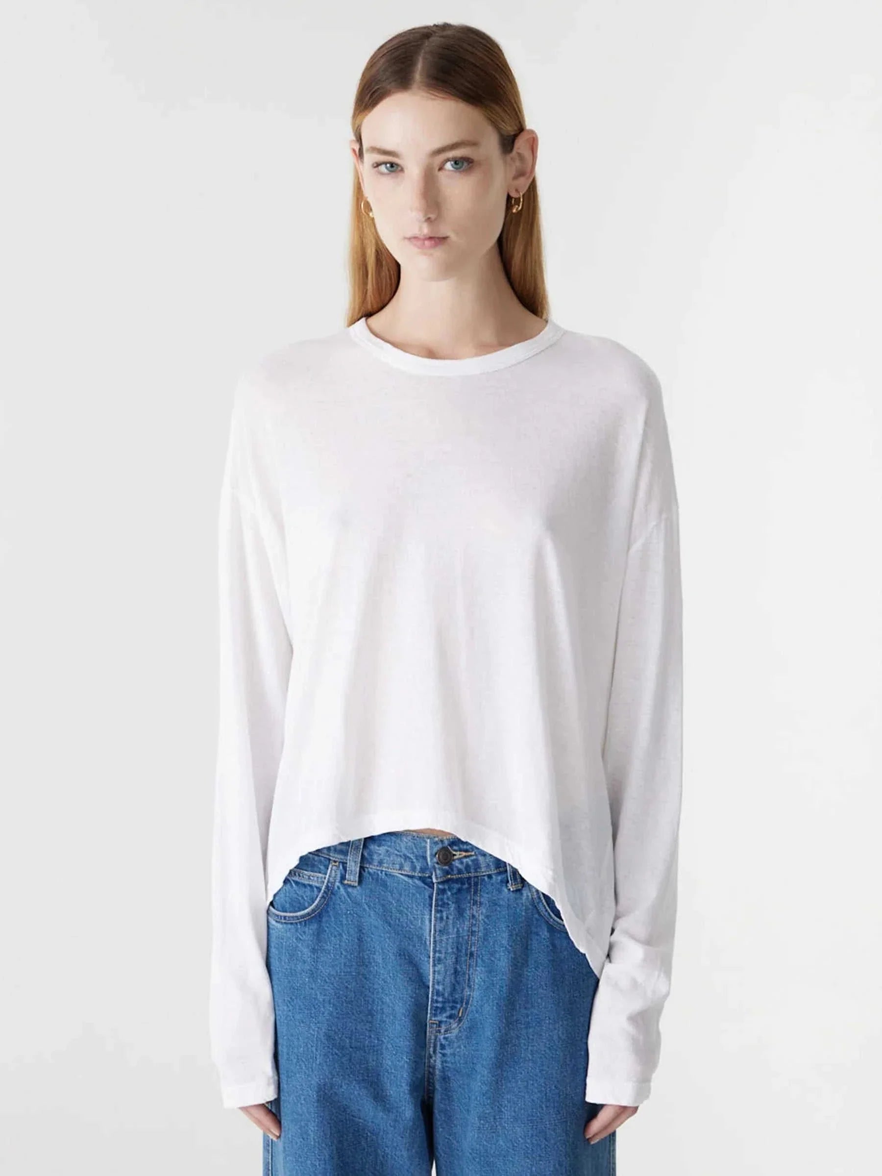 Bassike Curved Hem Heritage LS T Shirt White