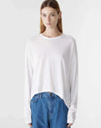 Bassike Curved Hem Heritage LS T Shirt White