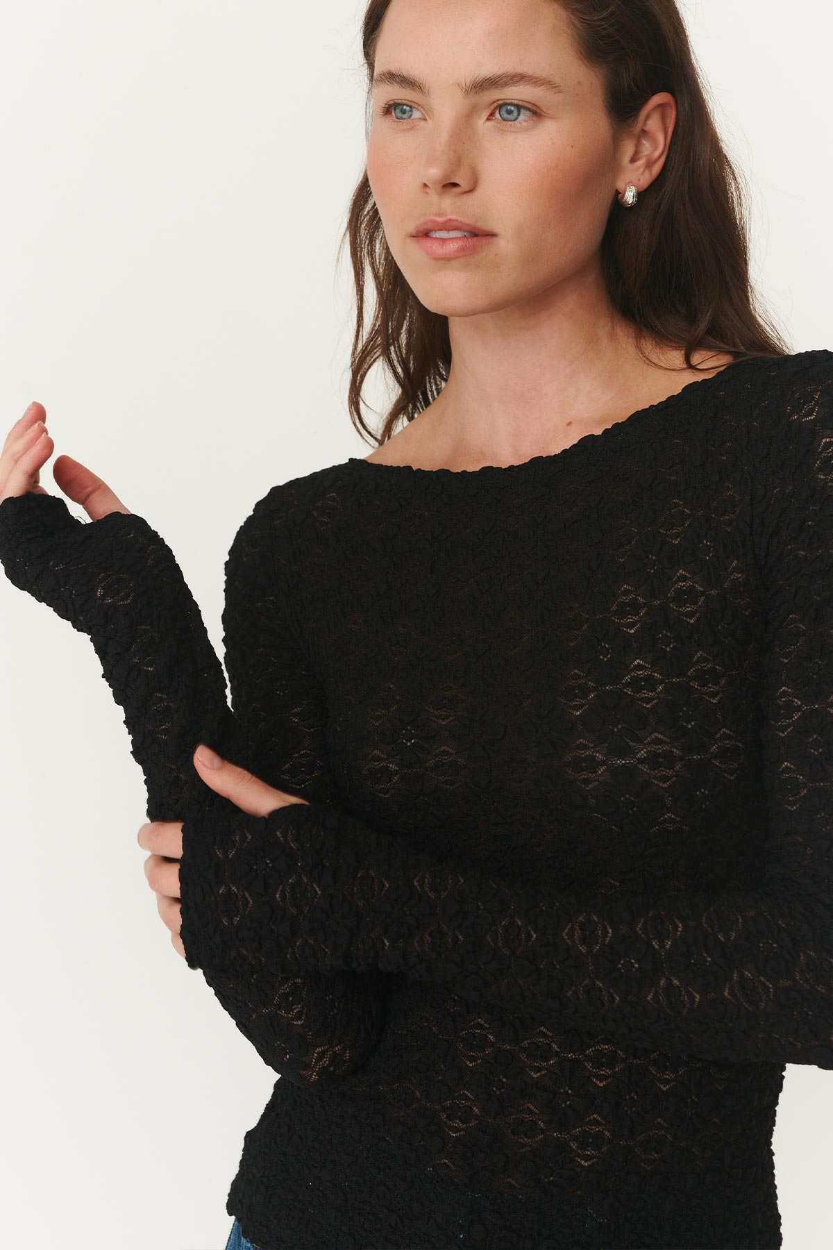 Rowie Samantha Clover Lace Top Noir