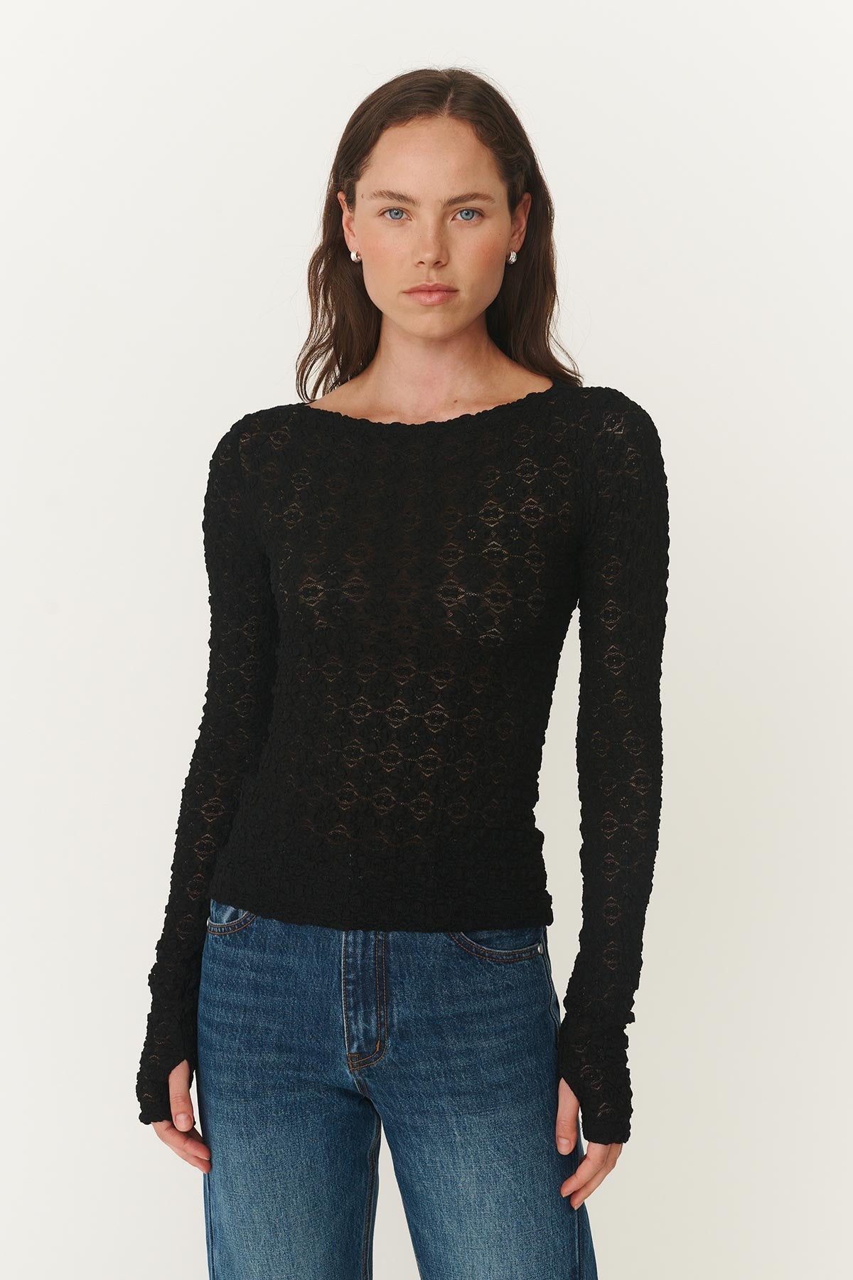 Rowie Samantha Clover Lace Top Noir