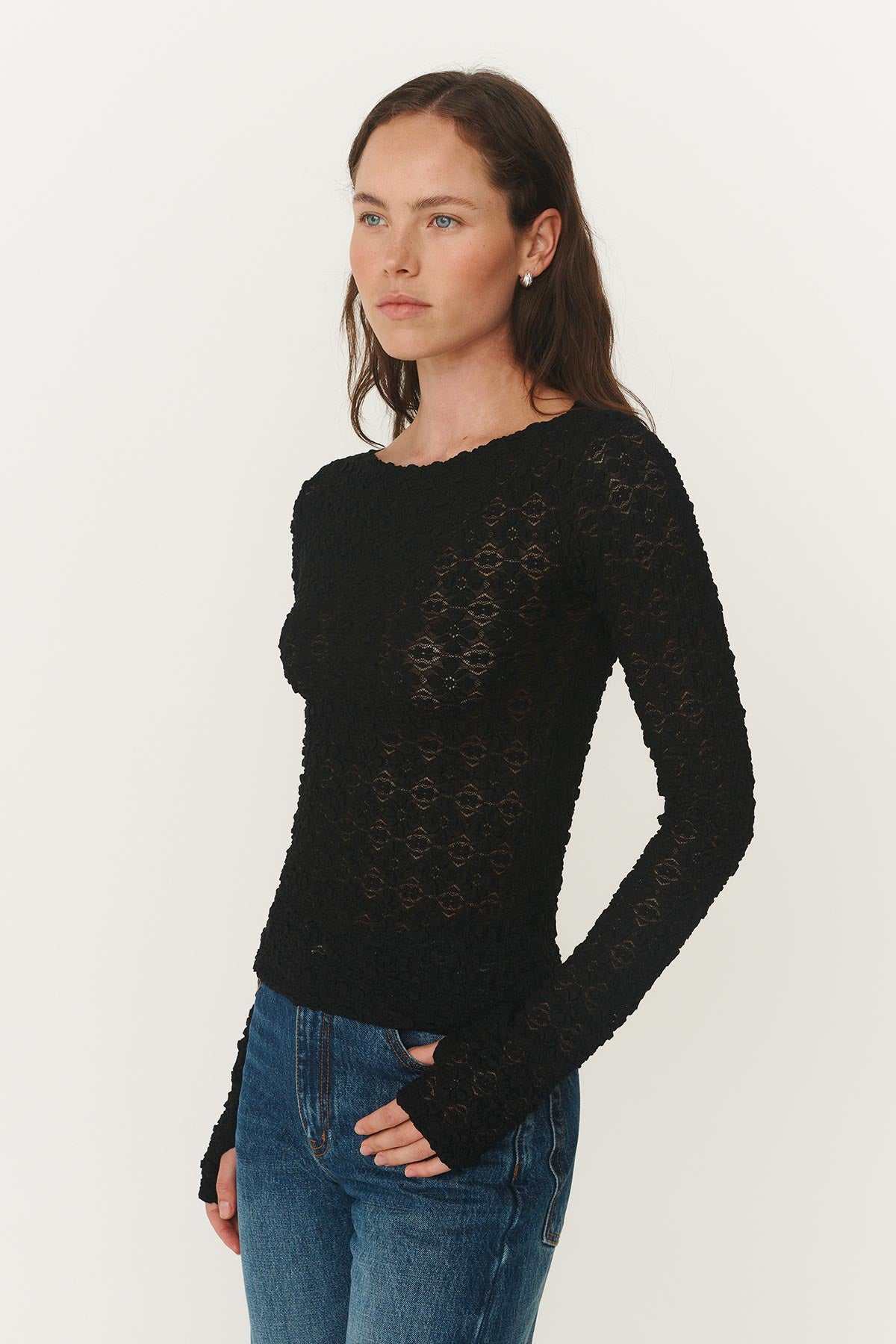 Rowie Samantha Clover Lace Top Noir