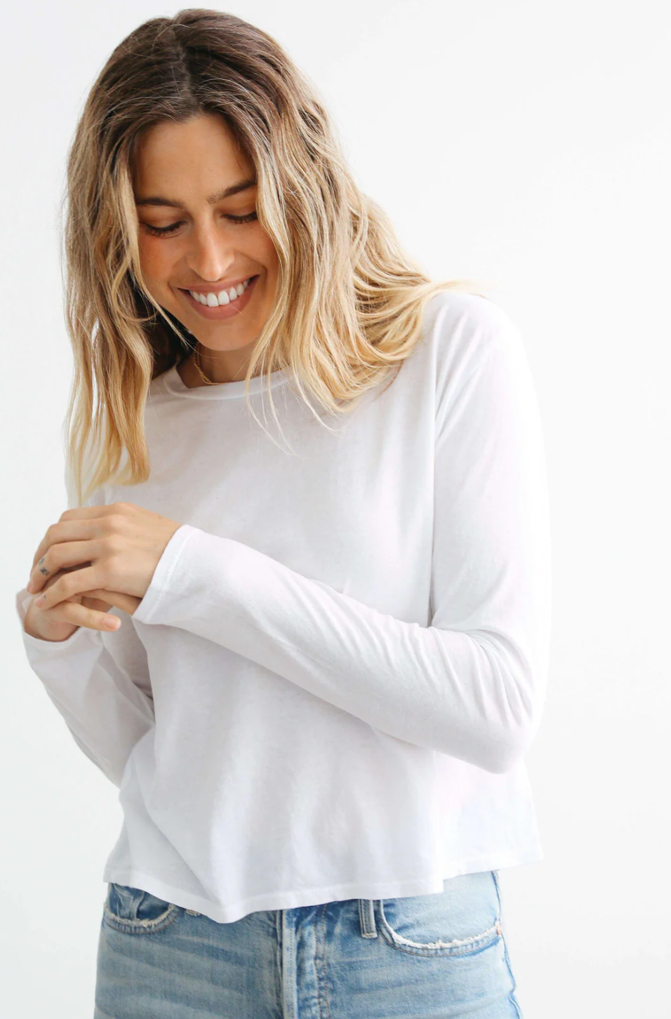 Perfectwhitetee Axel Long Sleeve Cotton Boxy Crew Tee White