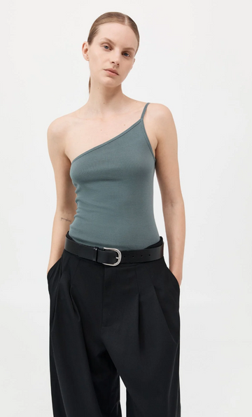 St Agni Organic Cotton One Shoulder Tank Balsam Green