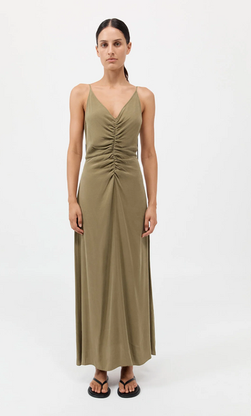 St Agni Gathered Tie Dress Olive