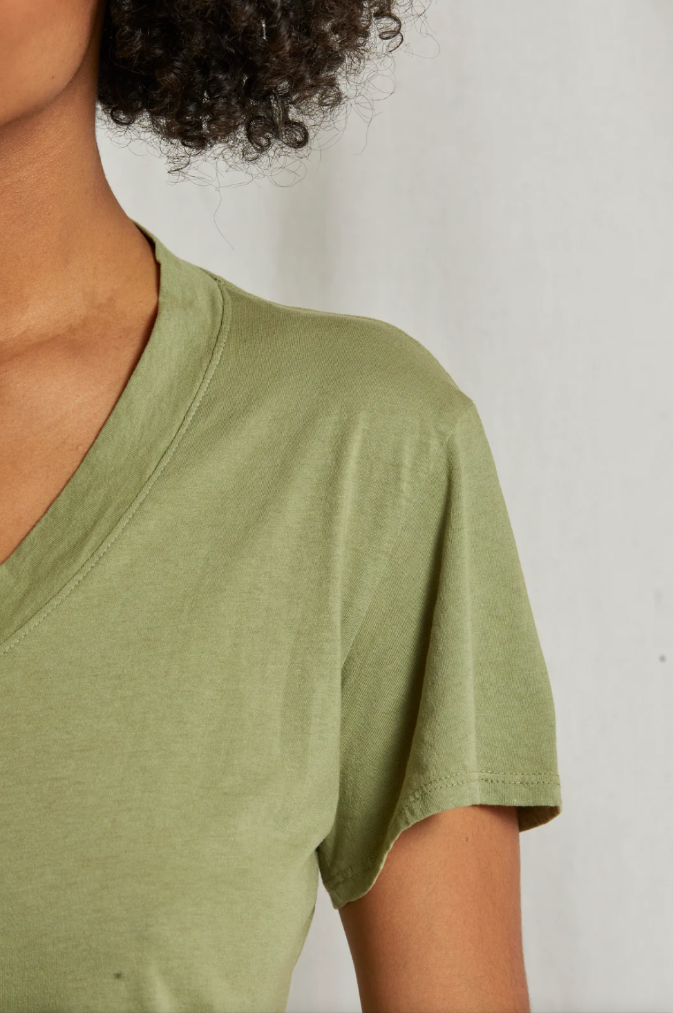 Perfectwhitetee Hendrix Cotton Boxy V Neck Tee Oil Green