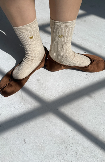 Le Bon Shoppe Embroidered Her Socks Porcelain Gold Heart