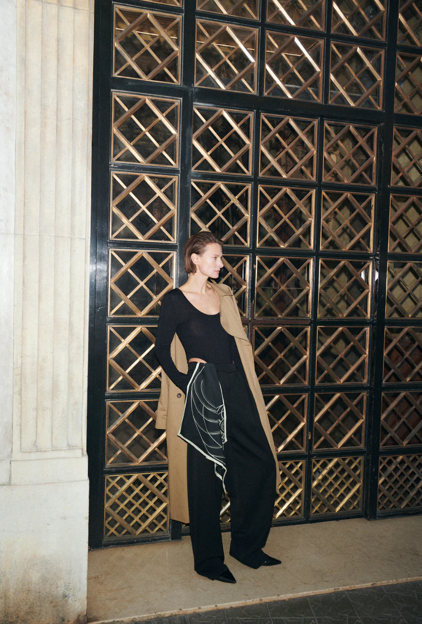 Silk Laundry Twill Fibonacci Scarf Black