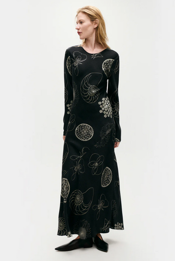 Silk Laundry Full Sleeve Bias Fibonacci Dress Black