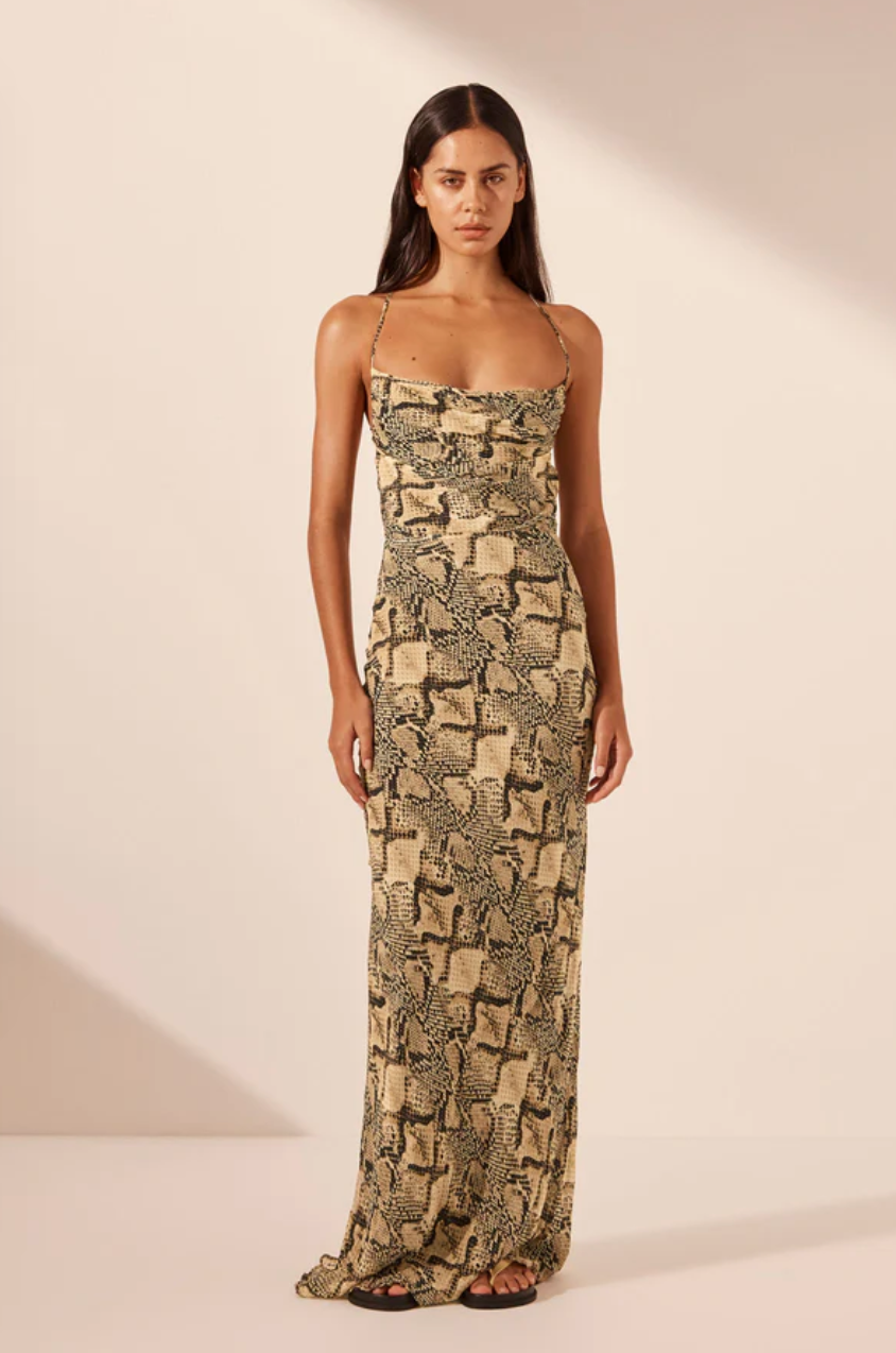 Shona Joy Hadiya Lace Back Bias Maxi Dress Almond