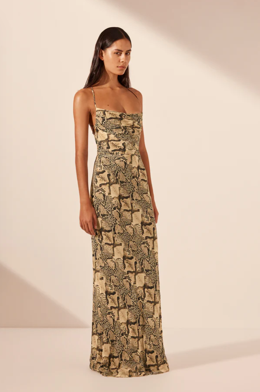Shona Joy Hadiya Lace Back Bias Maxi Dress Almond