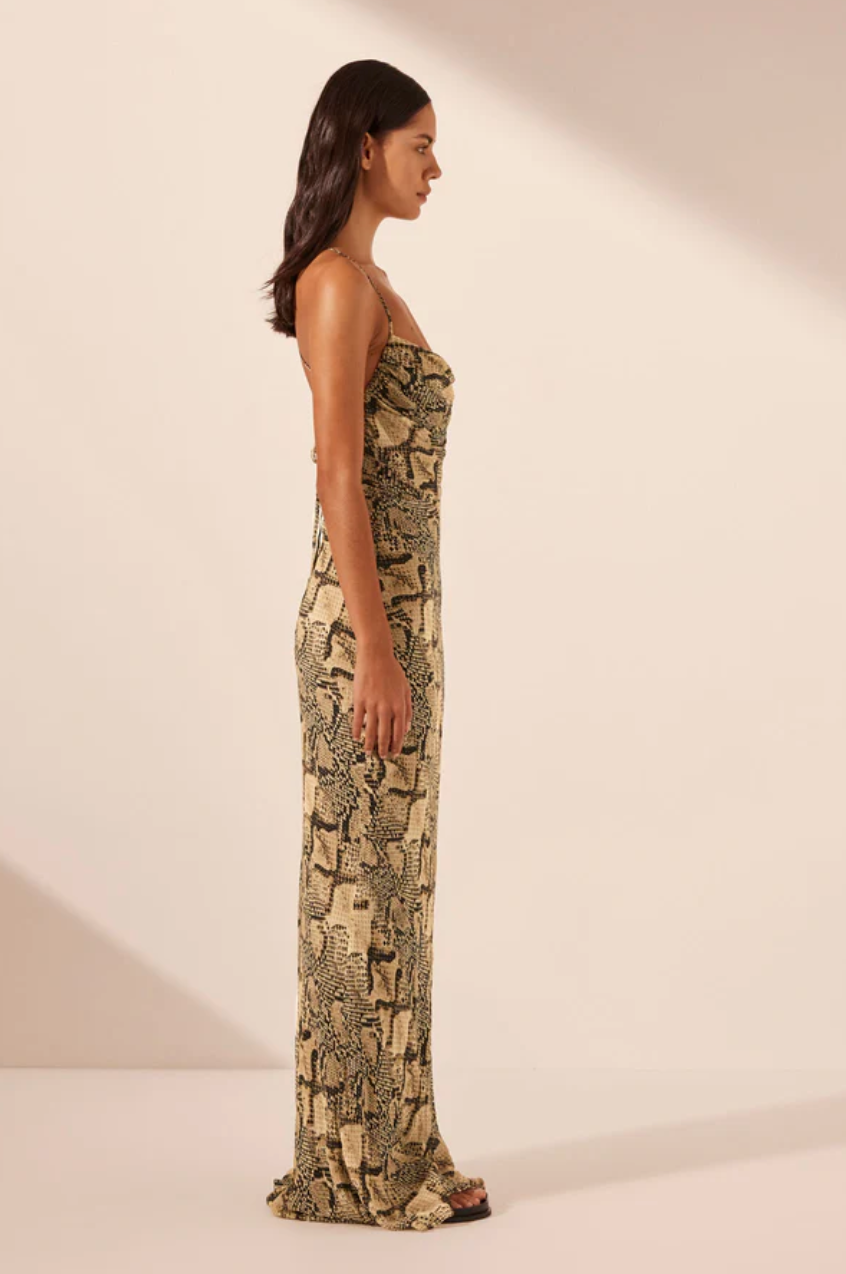 Shona Joy Hadiya Lace Back Bias Maxi Dress Almond