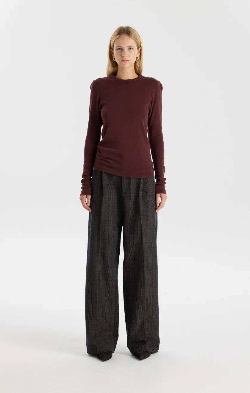 Bassike Slim Superfine Rib L/S T Shirt Cocoa