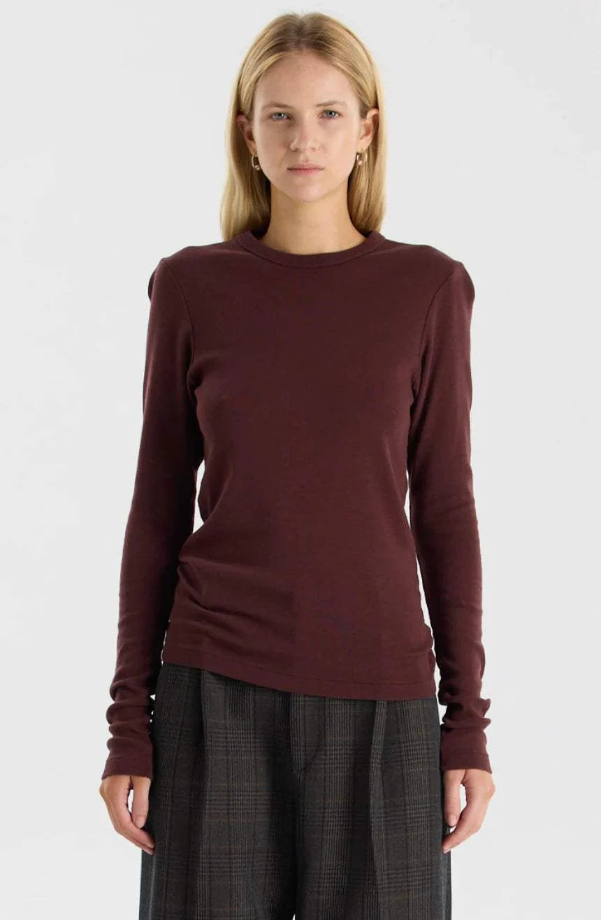 Bassike Slim Superfine Rib L/S T Shirt Cocoa