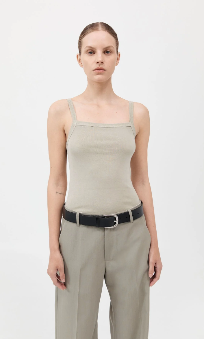 St Agni Organic Cotton Square Neck Tank Moss Grey