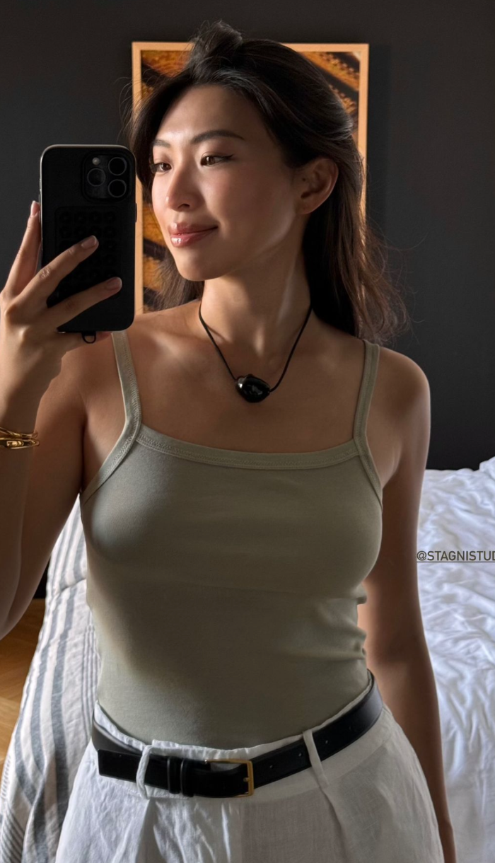 St Agni Organic Cotton Square Neck Tank Moss Grey