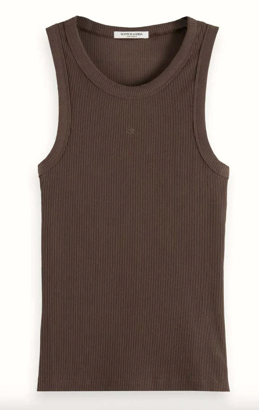 Scotch and Soda Racer Rib Tank Coffee